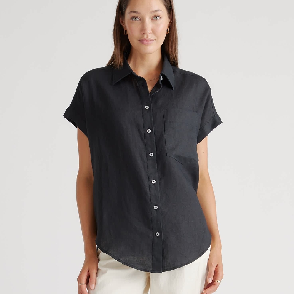 Quince 100% European Linen Camp Shirt White Button Down for Women Medium